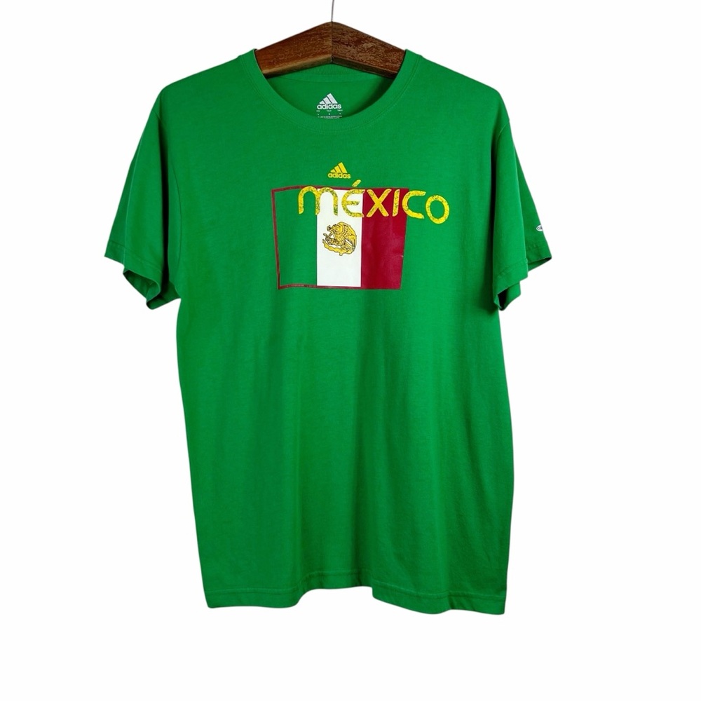 Adidas Mens Green Graphic Mexico T-Shirt Size L Short Sleeve